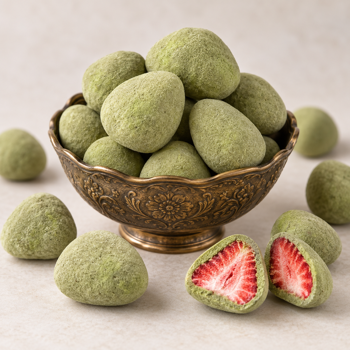 Freeze-Dried Strawberries with Matcha Chocolate